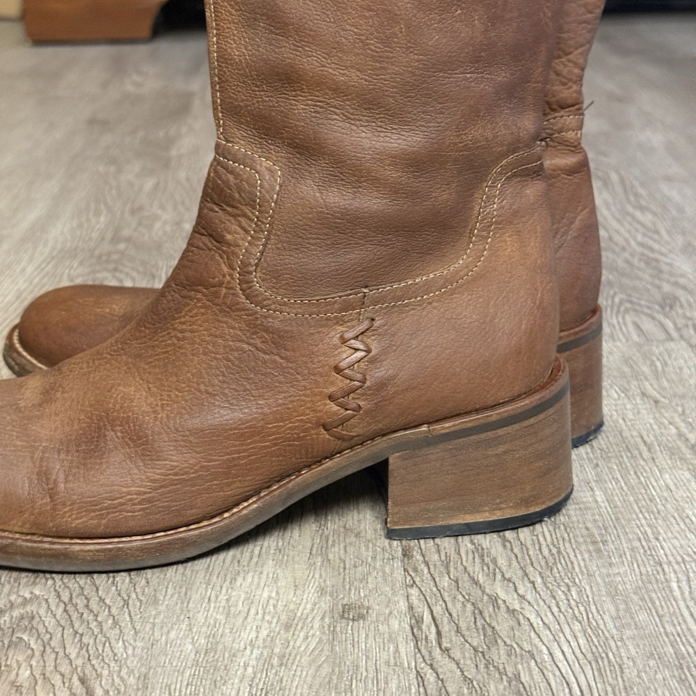 Vtg 70s Chelsea Cobbler Pebbled Brown Leather Boots Stacked Heel Zip Rustic Boho - Picture 3 of 9